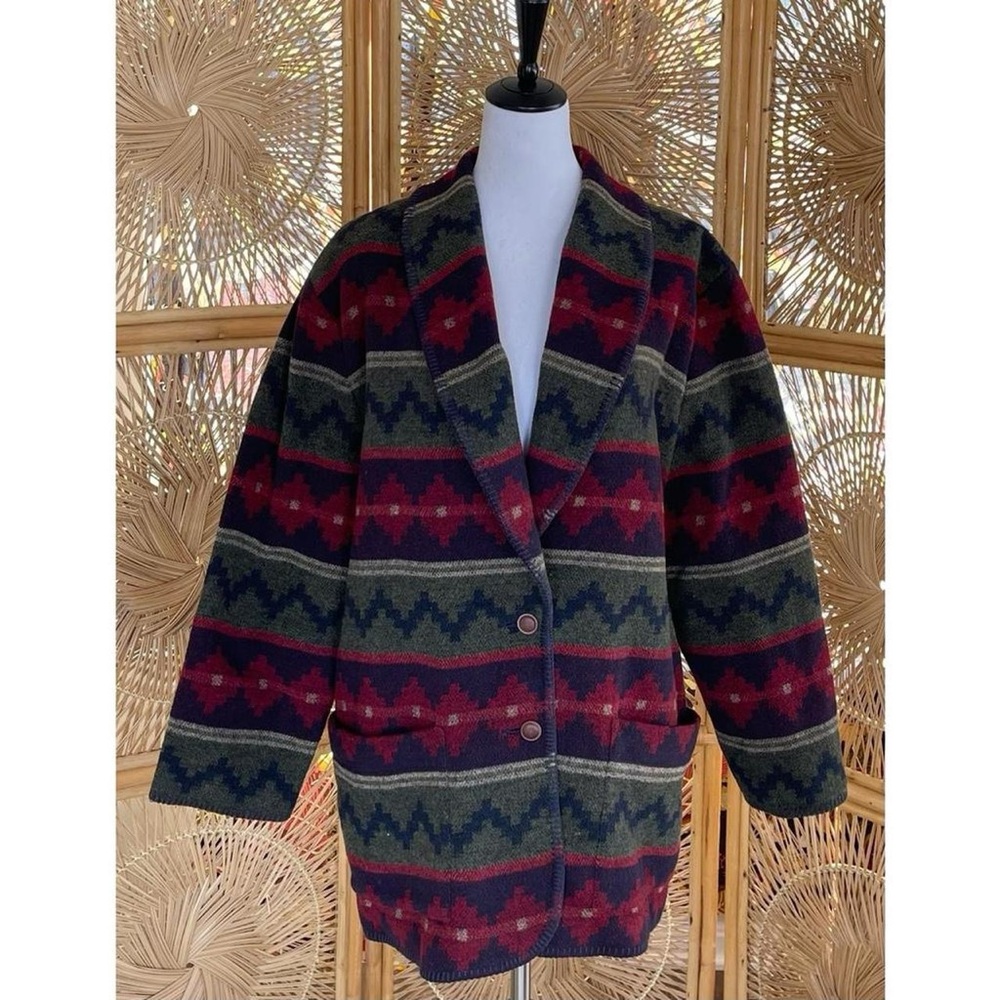 Vintage Portraits by Northern Isles Wool Aztec Southwestern Red Green Jacket - Picture 6 of 7